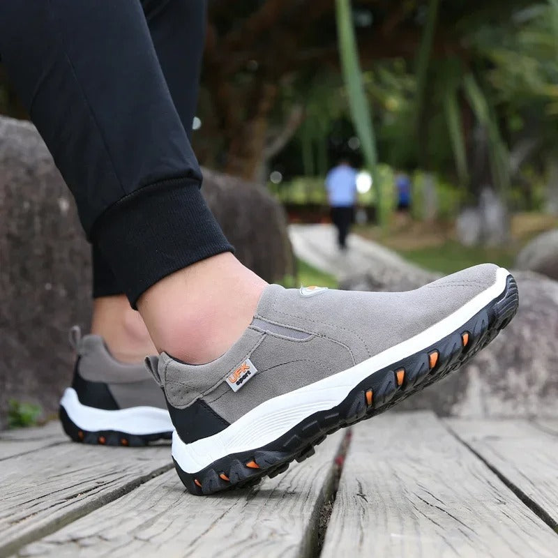 Orthopedic Hiking Shoes for Men Canvas Slip On Walking Loafers with Arch Support