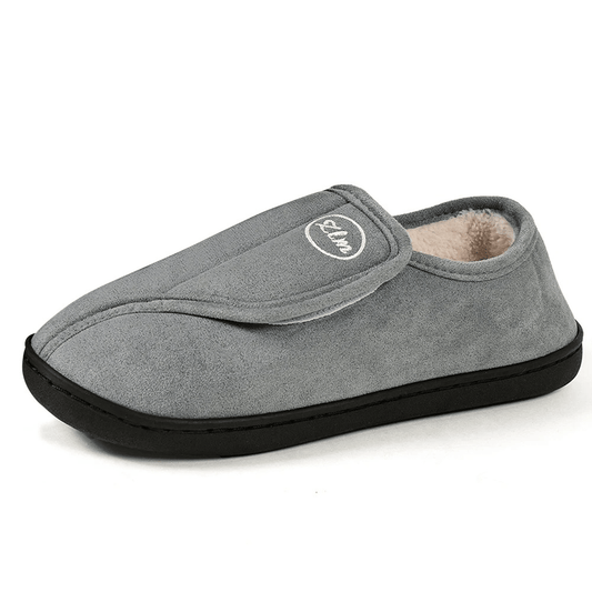 Men's Faux Suede Diabetic House Shoes Warm Plush Lined Adjustable Wide Fit Slippers