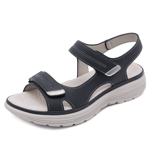 Women's Platform Ankle Strap Sandals with Air Cushion Support and Hook and Loop Closure