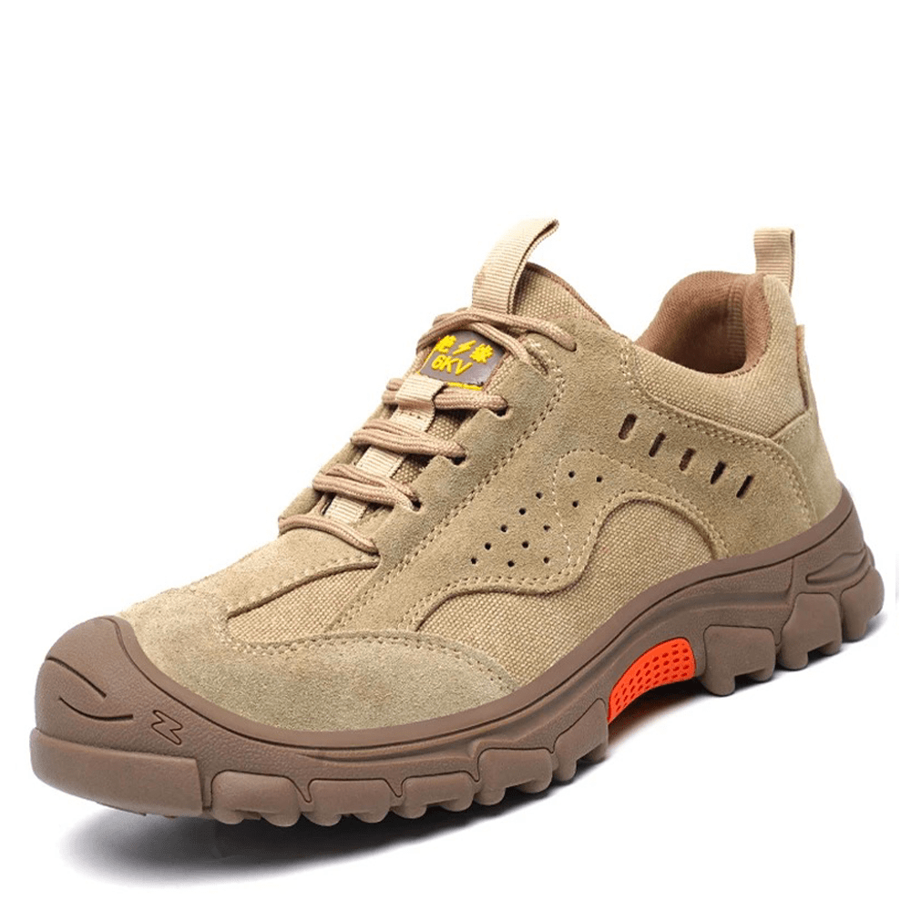 Men's Steel Toe Safety Boots Cow Suede Puncture Proof Slip On Work Shoes