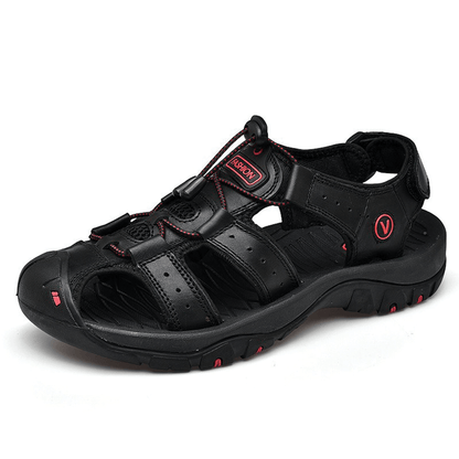 Men's Genuine Leather Sandals Outdoor Roman Beach Shoes with Closed Toe Protection