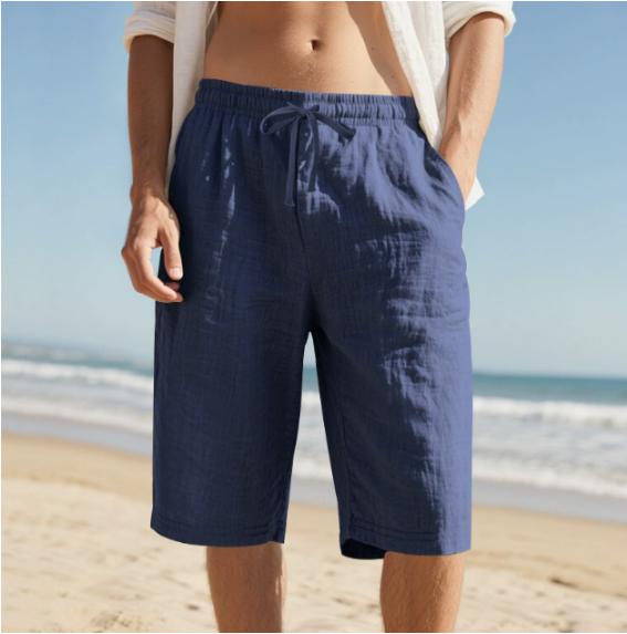 Men's Chino Shorts Knee Length Pull-On Beige - Fashinoza
