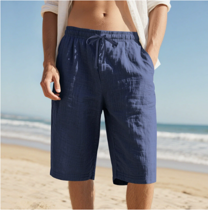 Men's Chino Shorts Knee Length Pull-On Beige - Fashinoza