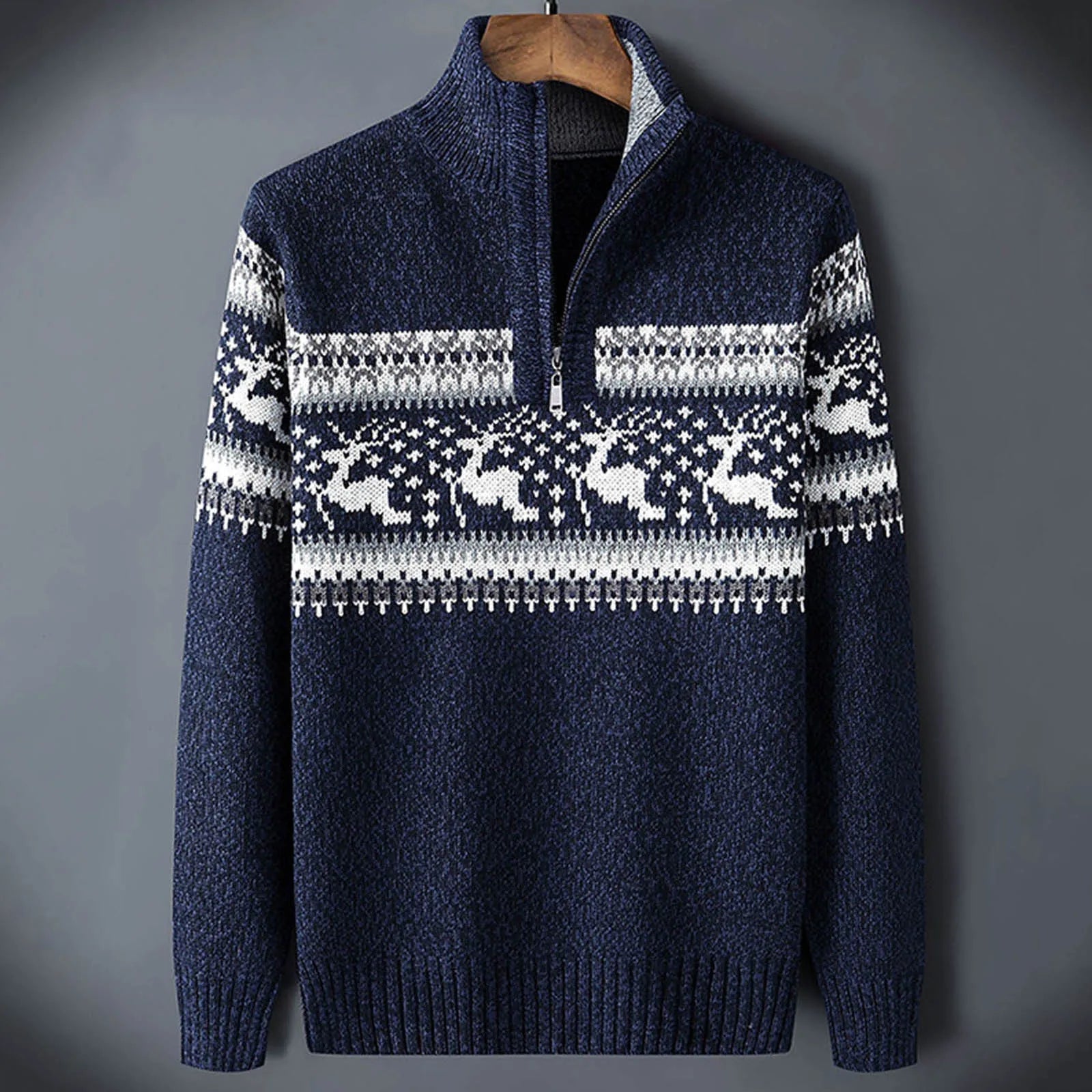 Men's Patterned Quarter Zip Sweater - Fashinoza