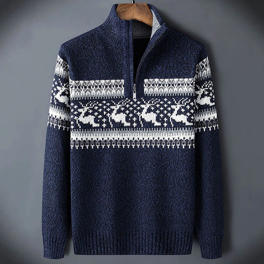 Men's Patterned Quarter Zip Sweater - Fashinoza