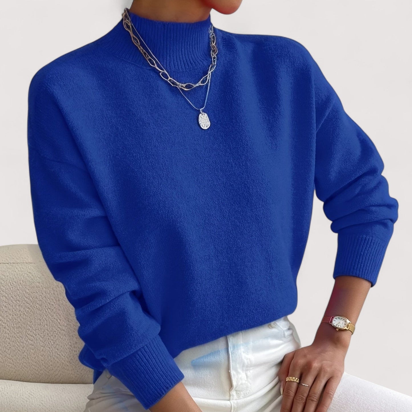 Women's Crew Neck Sweater Ribbed Trim
