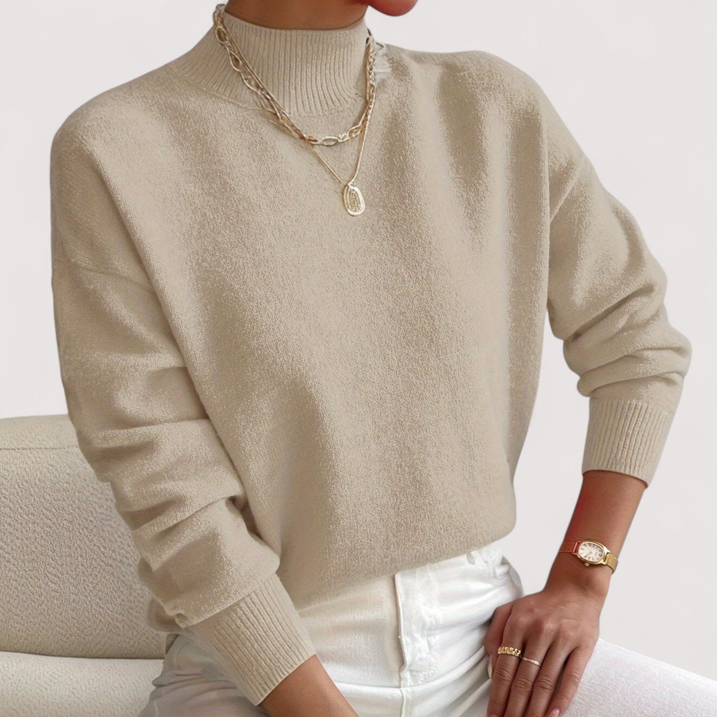 Women's Crew Neck Sweater Ribbed Trim
