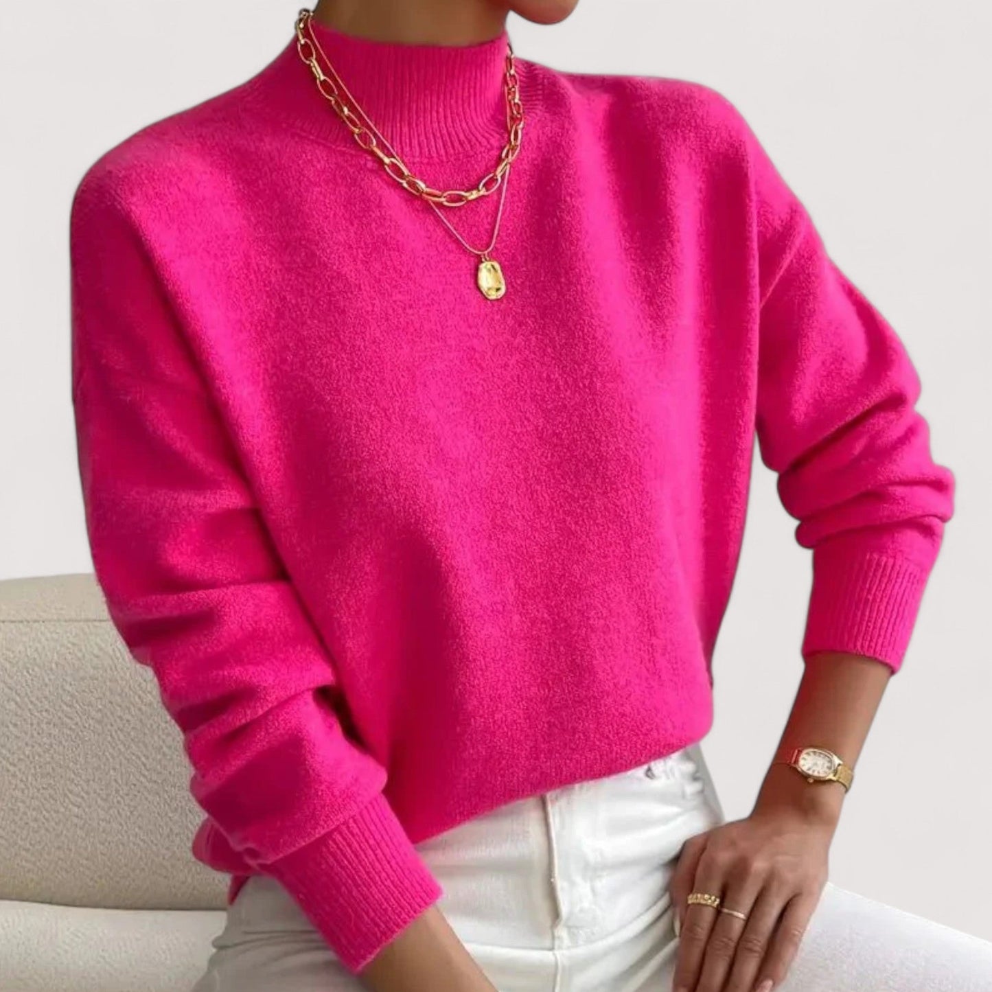 Women's Crew Neck Sweater Ribbed Trim