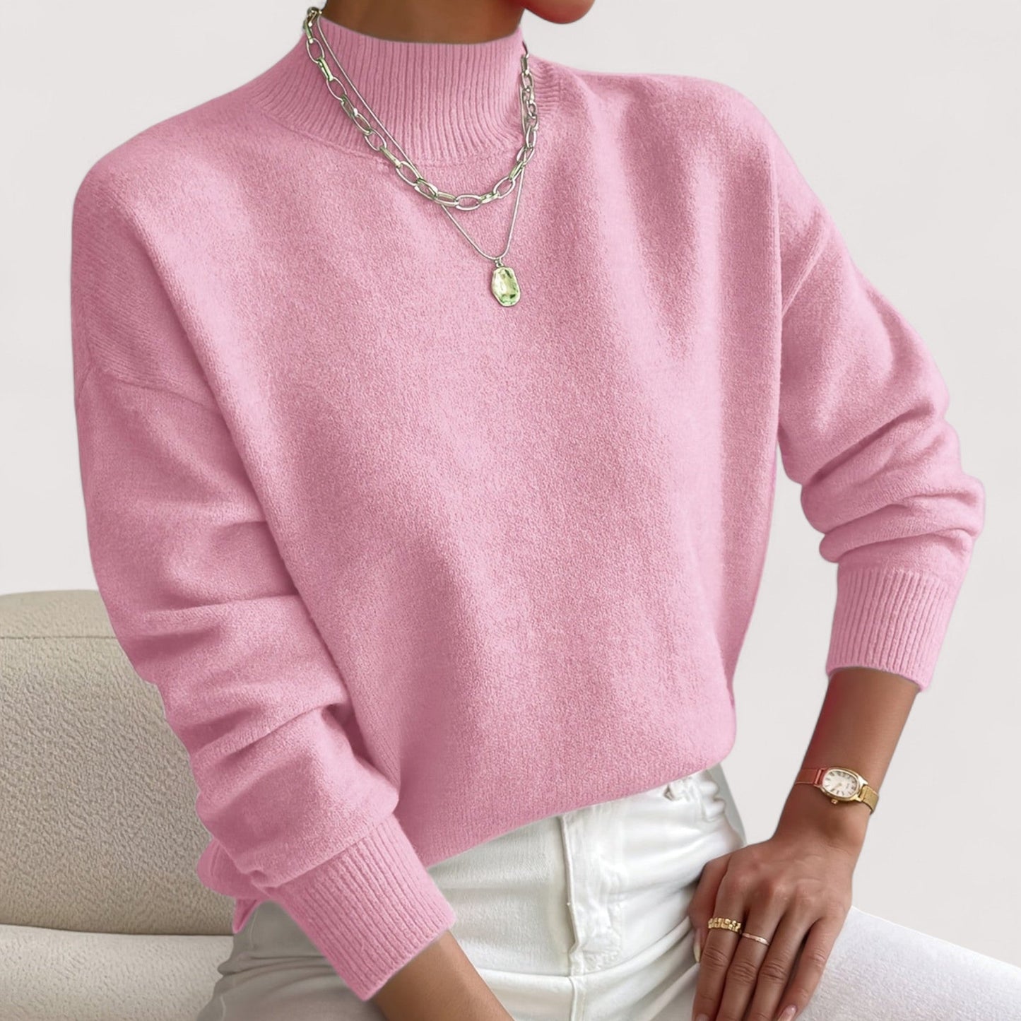 Women's Crew Neck Sweater Ribbed Trim