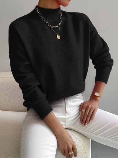 Women's Crew Neck Sweater Ribbed Edges