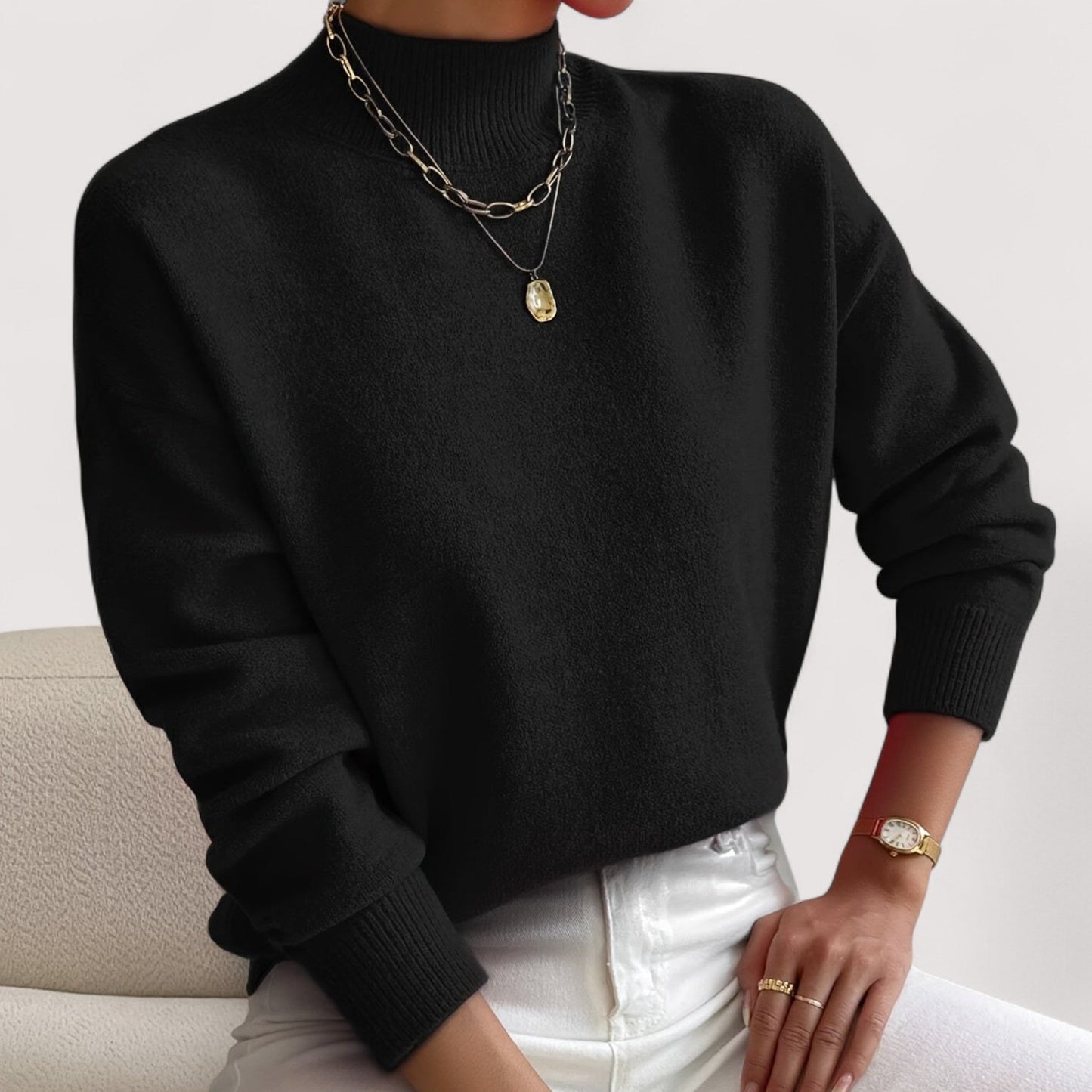 Women's Crew Neck Sweater Ribbed Trim