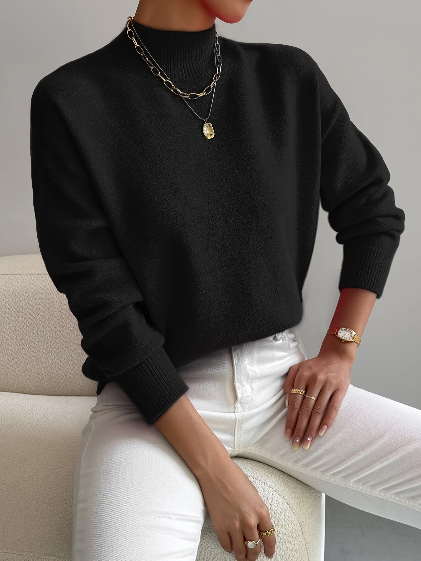 Women's Plain Long Sleeve Sweater