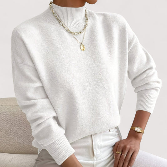 Women's Crew Neck Sweater Ribbed Trim - Fashinoza