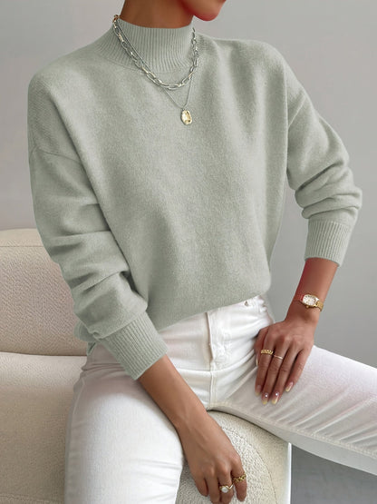 Women's Crew Neck Sweater Ribbed Edges - Fashinoza