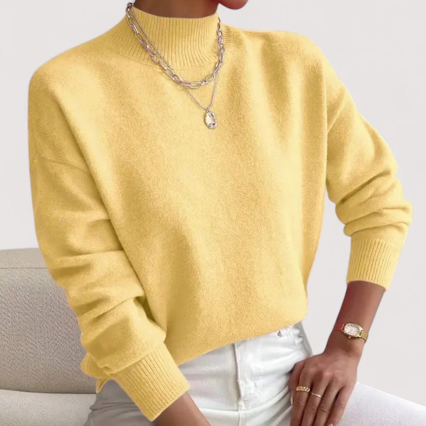 Women's Crew Neck Sweater Ribbed Trim