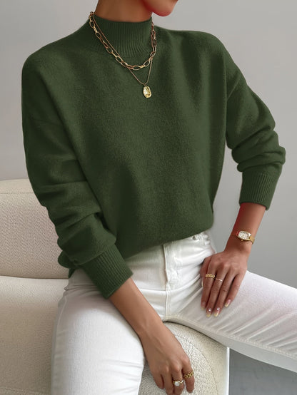 Women's Crew Neck Sweater Ribbed Edges