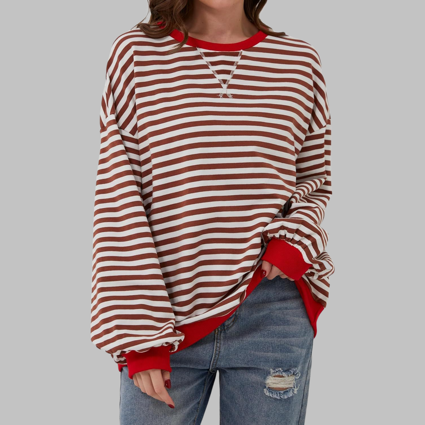 Image of Marilyn | Women's Striped Long Sleeve Crewneck Sweater