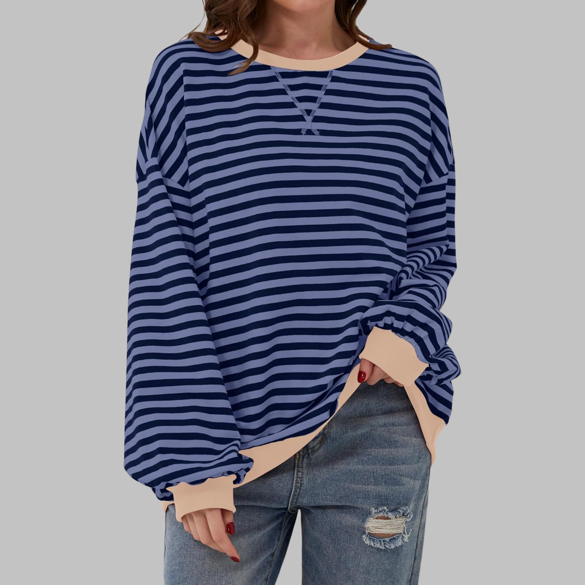 Image of Marilyn | Women's Striped Long Sleeve Crewneck Sweater