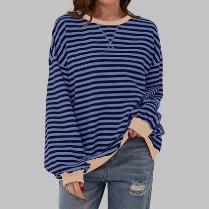 Image of Marilyn | Women's Striped Long Sleeve Crewneck Sweater