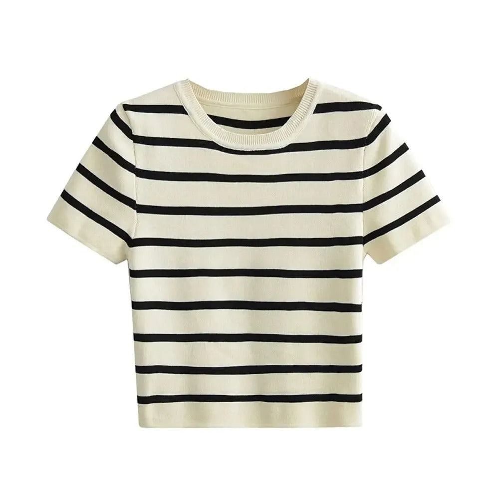 Women's Striped Cropped T-Shirt - Fashinoza