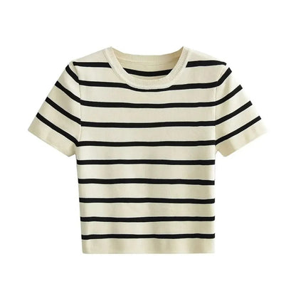 Women's Striped Cropped T-Shirt - Fashinoza
