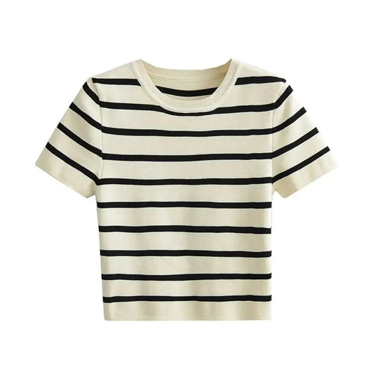 Women's Striped Cropped T-Shirt - Fashinoza