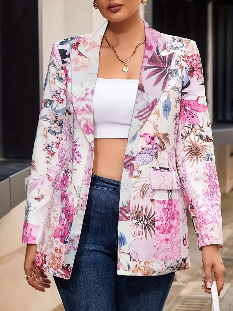 Women's Floral Blazer Notched Lapel - Fashinoza