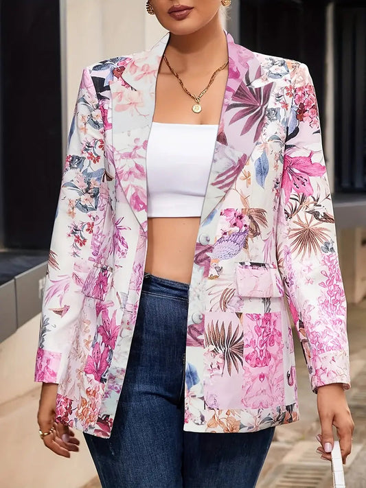 Women's Floral Blazer Notched Lapel - Fashinoza