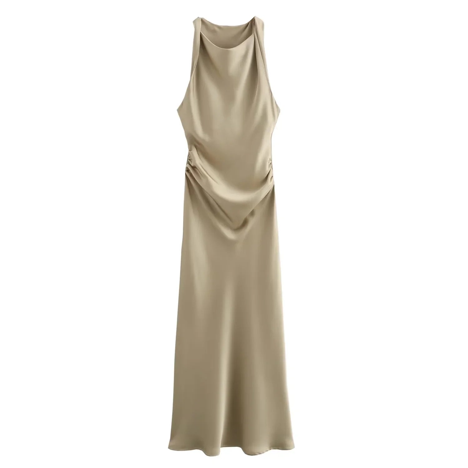 Image of Marjorie | Women's Sleeveless Ruched Midi Dress
