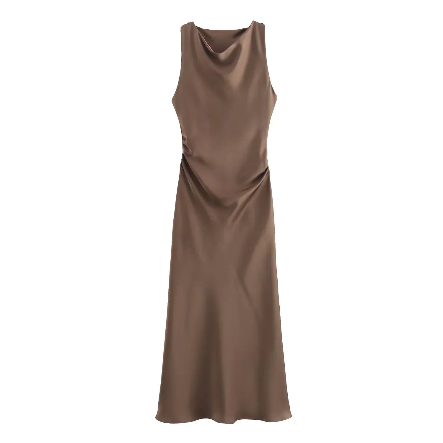 Image of Marjorie | Women's Sleeveless Ruched Midi Dress