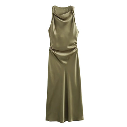 Image of Marjorie | Women's Sleeveless Ruched Midi Dress