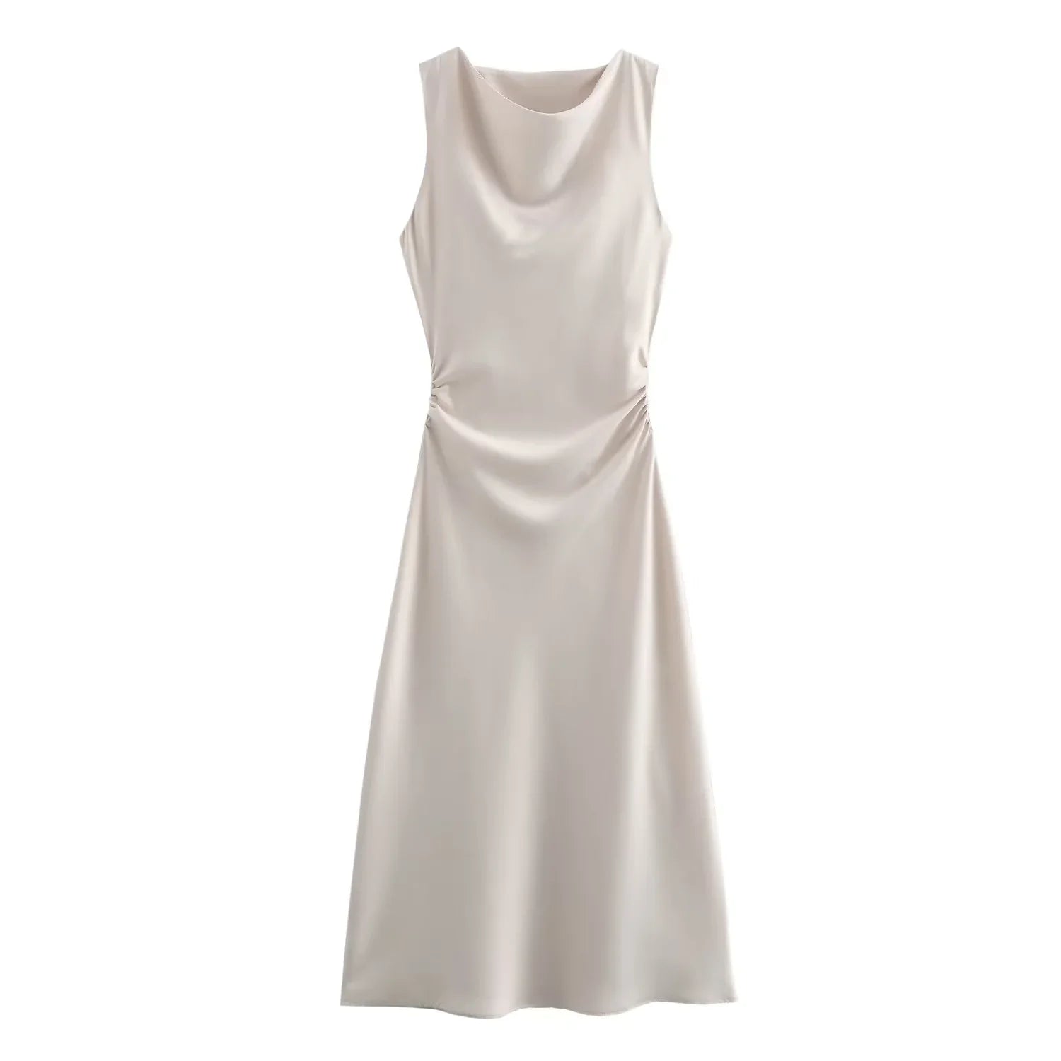 Image of Marjorie | Women's Sleeveless Ruched Midi Dress