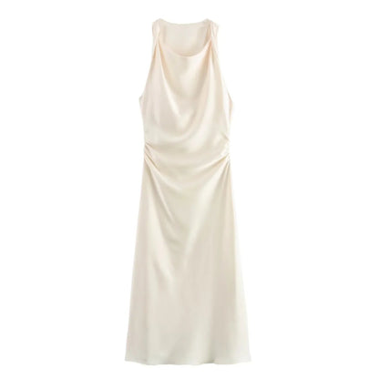 Image of Marjorie | Women's Sleeveless Ruched Midi Dress