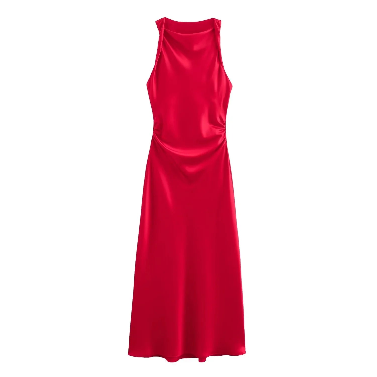 Image of Marjorie | Women's Sleeveless Ruched Midi Dress