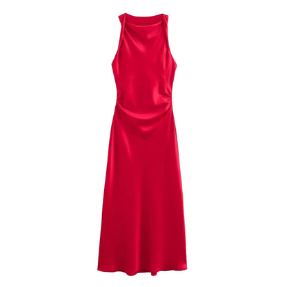 Image of Marjorie | Women's Sleeveless Ruched Midi Dress