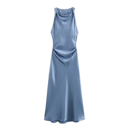 Women's Ruched Sleeveless Midi Dress - Fashinoza