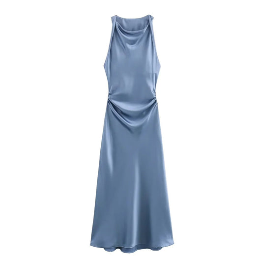 Women's Ruched Sleeveless Midi Dress - Fashinoza