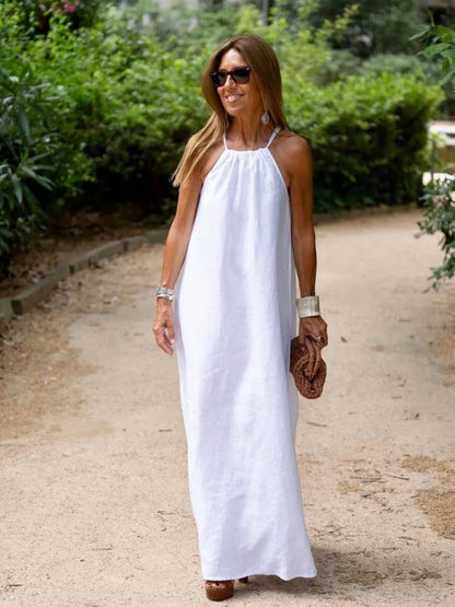 Women's Halter Neck A-Line Maxi Dress - Fashinoza