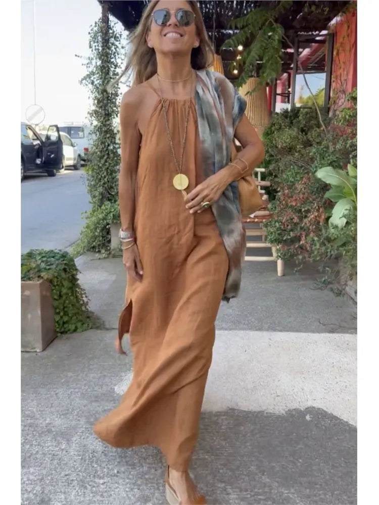 Image of Marlene | Women's Halter Neck A-Line Maxi Dress