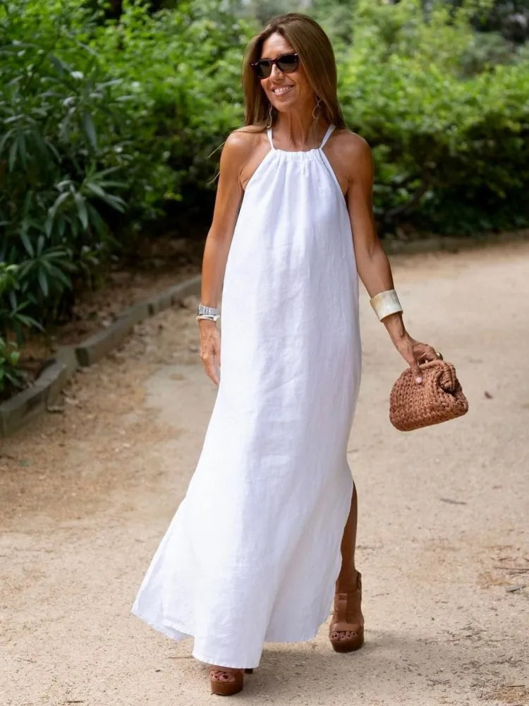 Image of Marlene | Women's Halter Neck A-Line Maxi Dress
