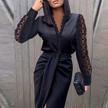 Women's V-Neck Midi Wrap Dress - 
Fashinoza