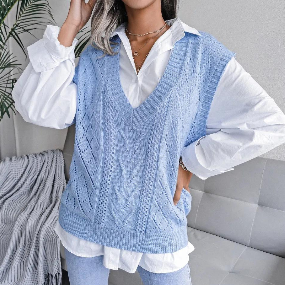 Women's V-Neck Sleeveless Sweater Vest - Fashinoza
