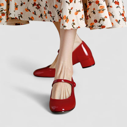 Women's Block Heel Mary Jane Shoes Buckle Strap