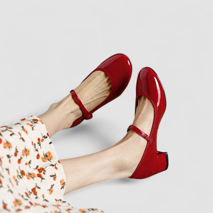 Women's Block Heel Mary Jane Shoes Buckle Strap