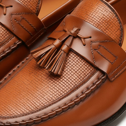 Men's Leather Tassel Loafers Formal Black
