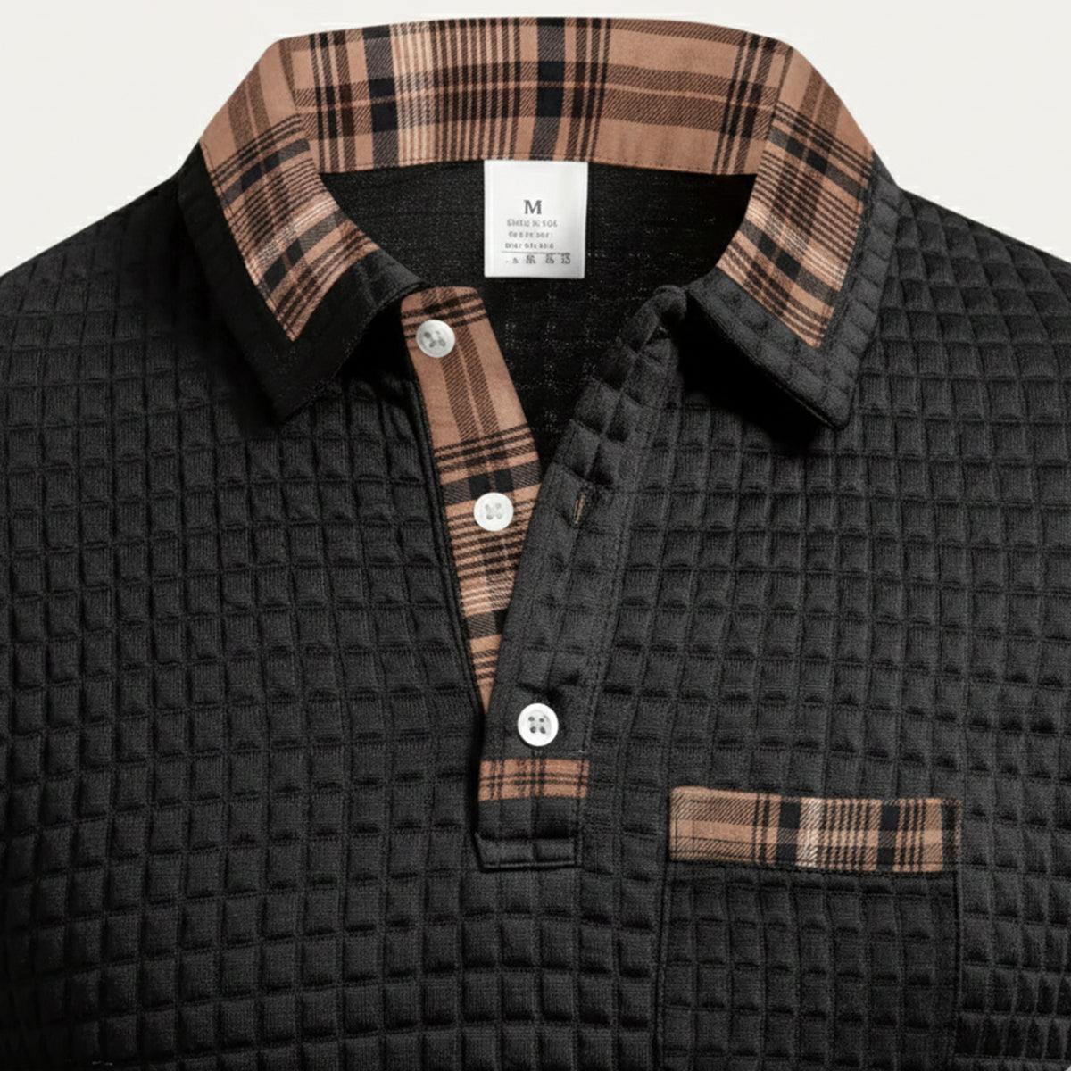 Men's Polo Sweater Waffle Knit Plaid Collar