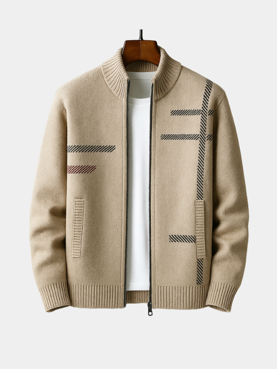 Men's Knit Zip Up Jacket Stand Collar - Fashinoza