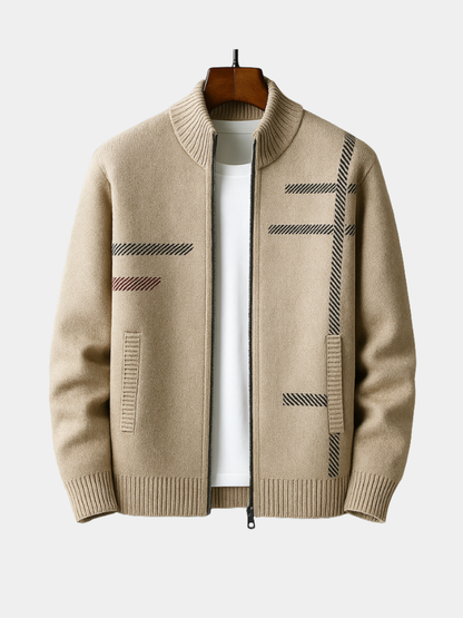 Men's Knit Zip Up Jacket Stand Collar - Fashinoza