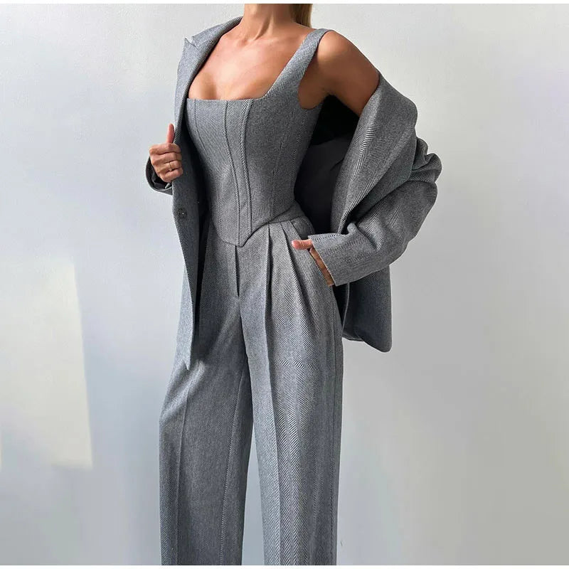Women's Wide Leg Pant Suit Set - Fashinoza
