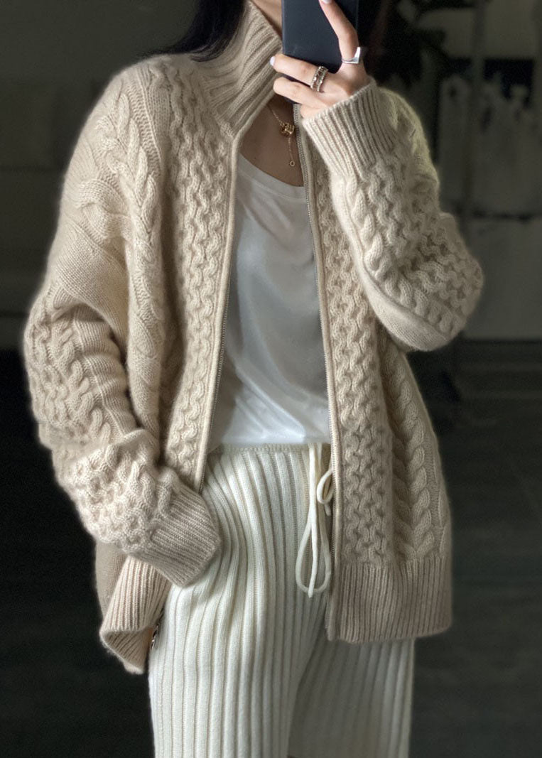Women's Cable Knit Cardigan Zip-Up - Fashinoza
